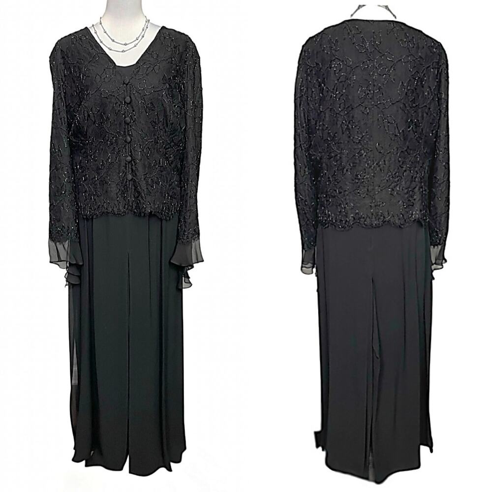 EUC - Carmen Marc Valvo Beaded Jacket & Tadashi Too Palazzo Pant Set